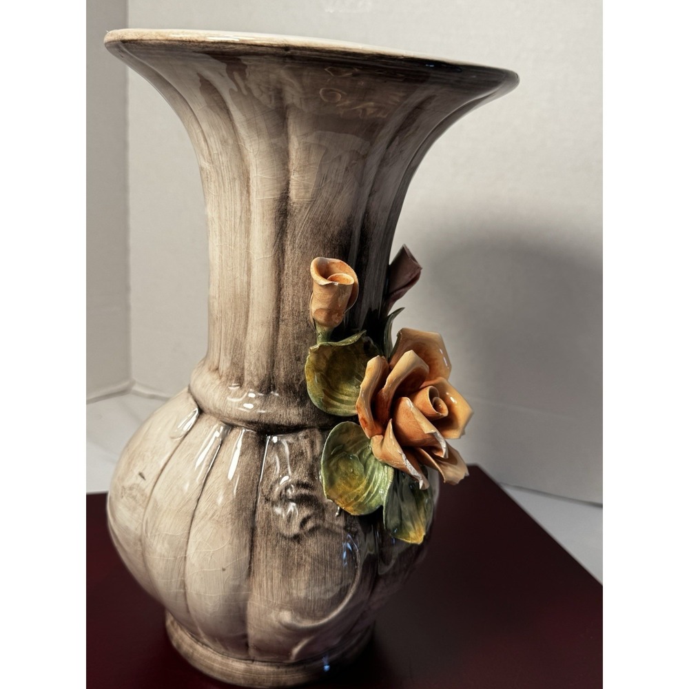 Vintage Italian Crown Capodimonte Vase 12" Ceramic AS1032 Italy - Picture 8 of 16